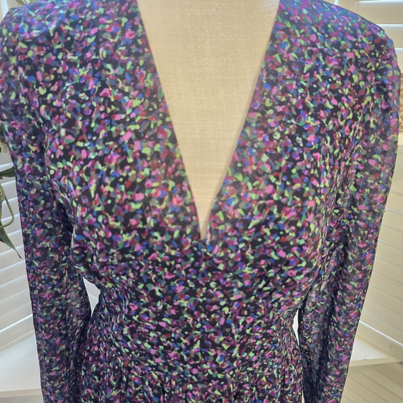 Aqua Floral Long Sleeve Dress - Purple and Teal Med  1372 - Picture 2 of 7